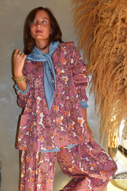Annie 1972 Point Collar Smock Blouse Indian Pink Haze